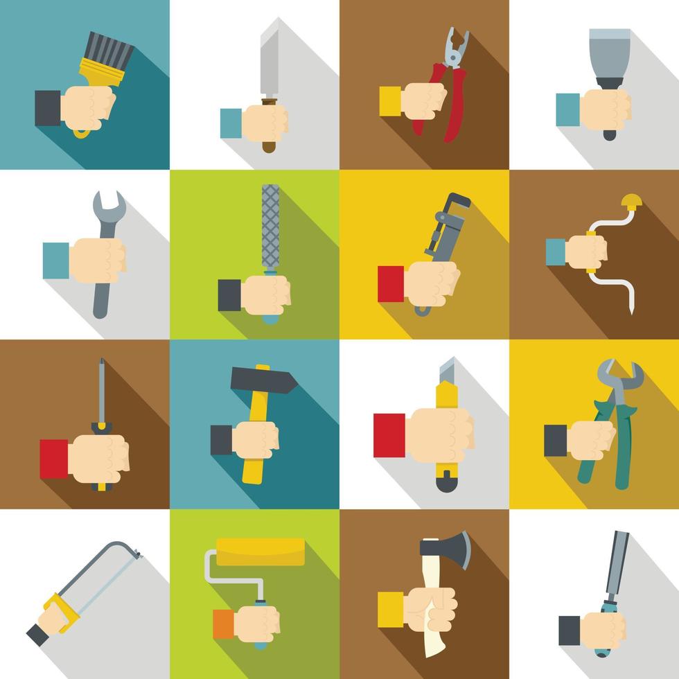 Hand tool icons set building, flat style vector