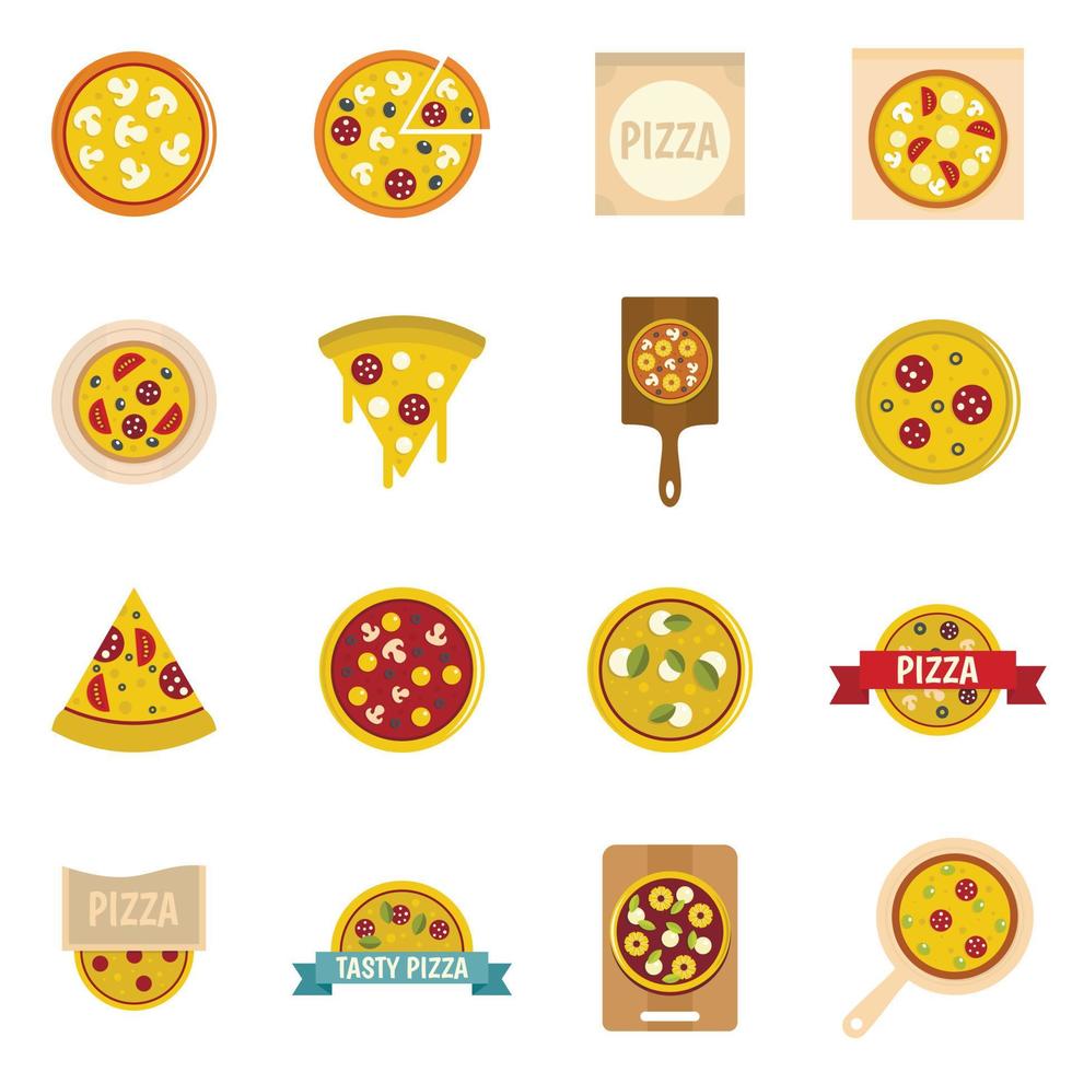 iconos de pizza establecidos en estilo plano vector