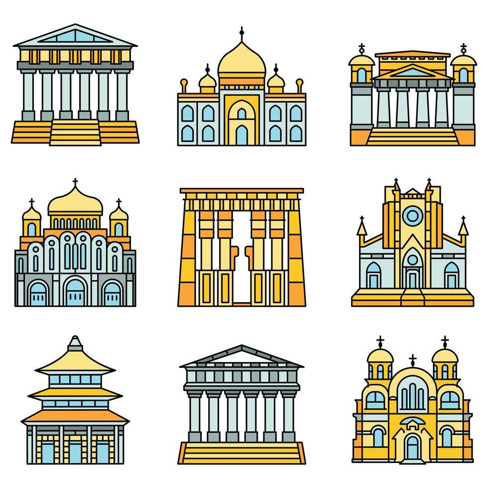 Temple icon set line color vector