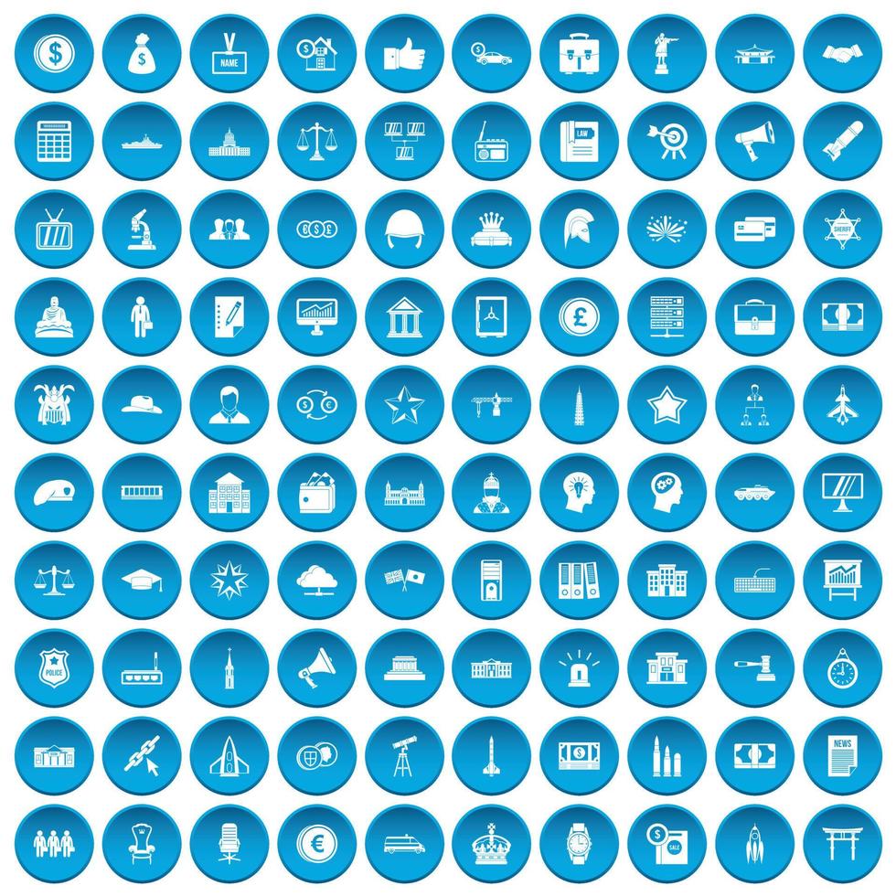 100 iconos de gobierno conjunto azul vector