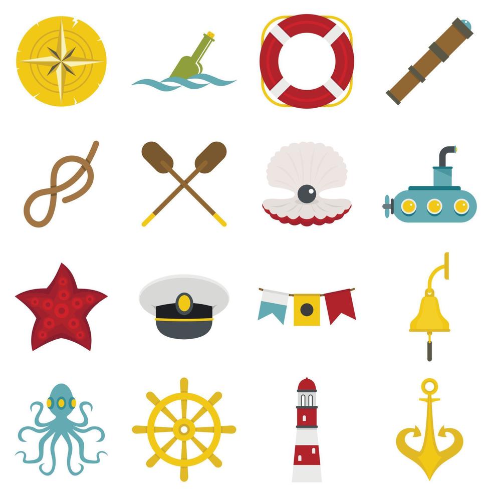 Nautical icons set in flat style vector