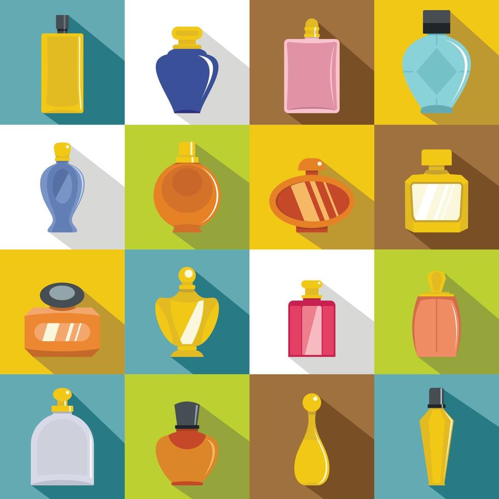 Perfume bottles icons set, flat style vector