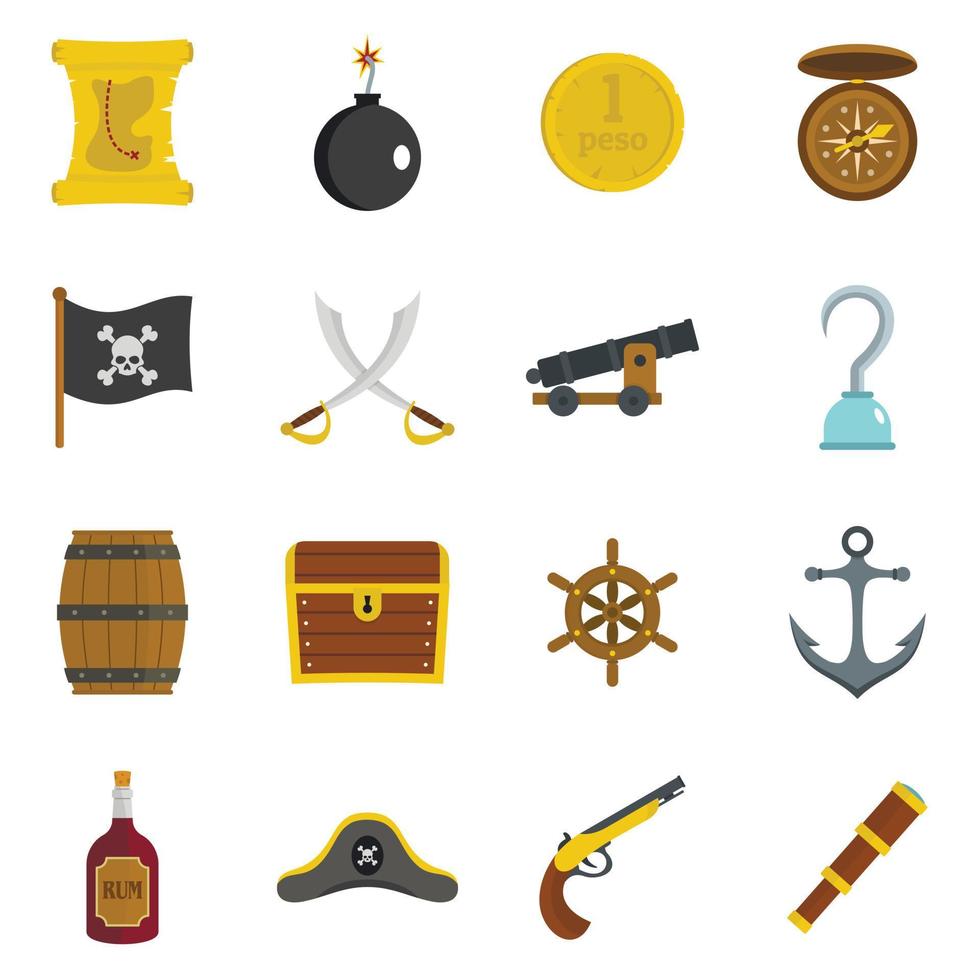 iconos piratas establecidos en estilo plano vector