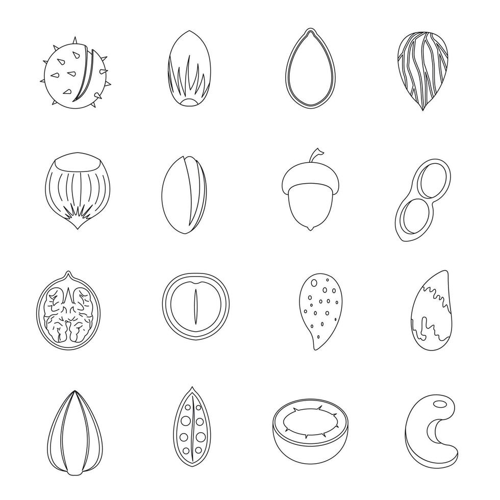 Nuts icons set, outline style vector