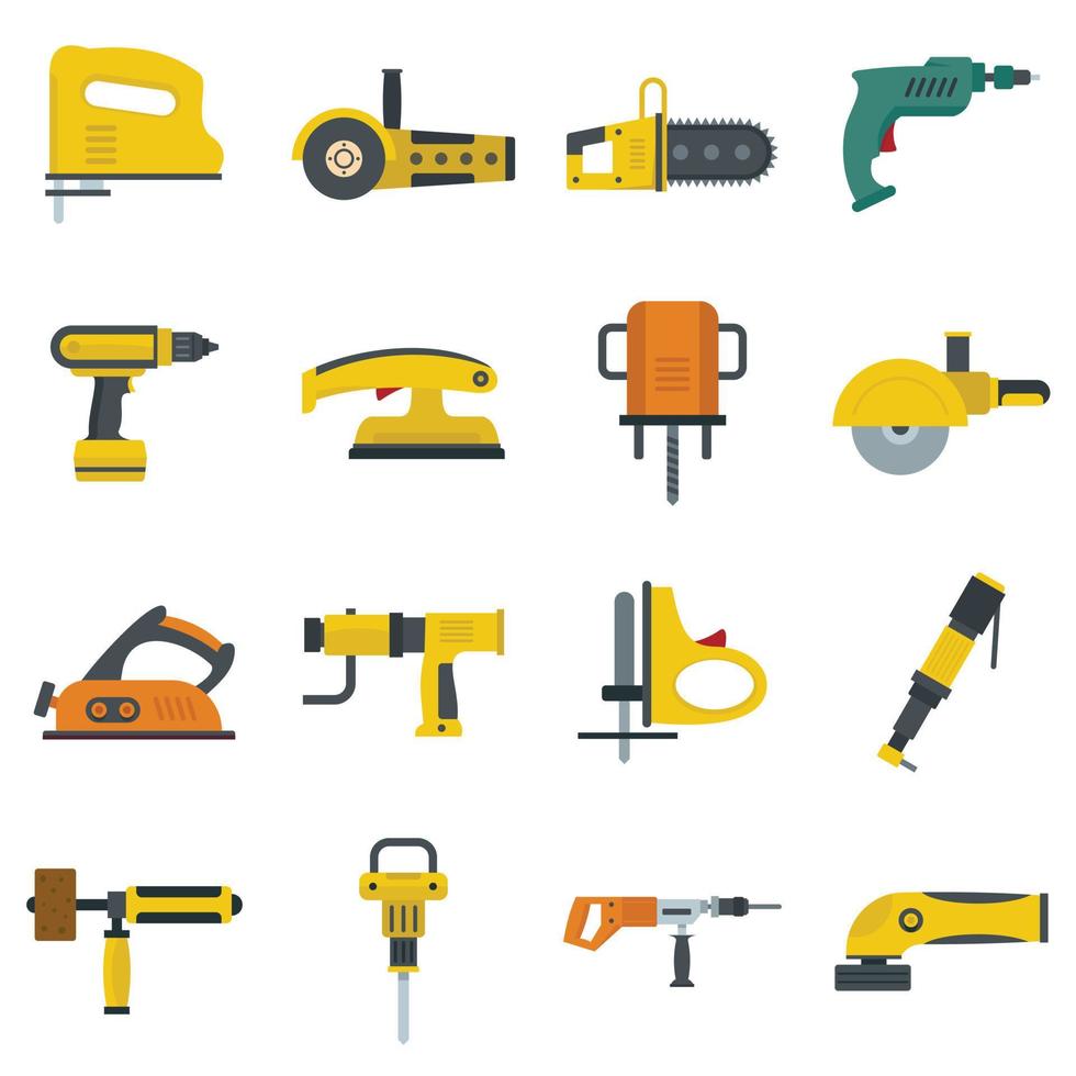 Electric tools icons set in flat style vector