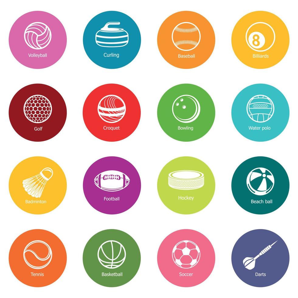 iconos de equipos de bolas deportivas establecer vector de círculos coloridos