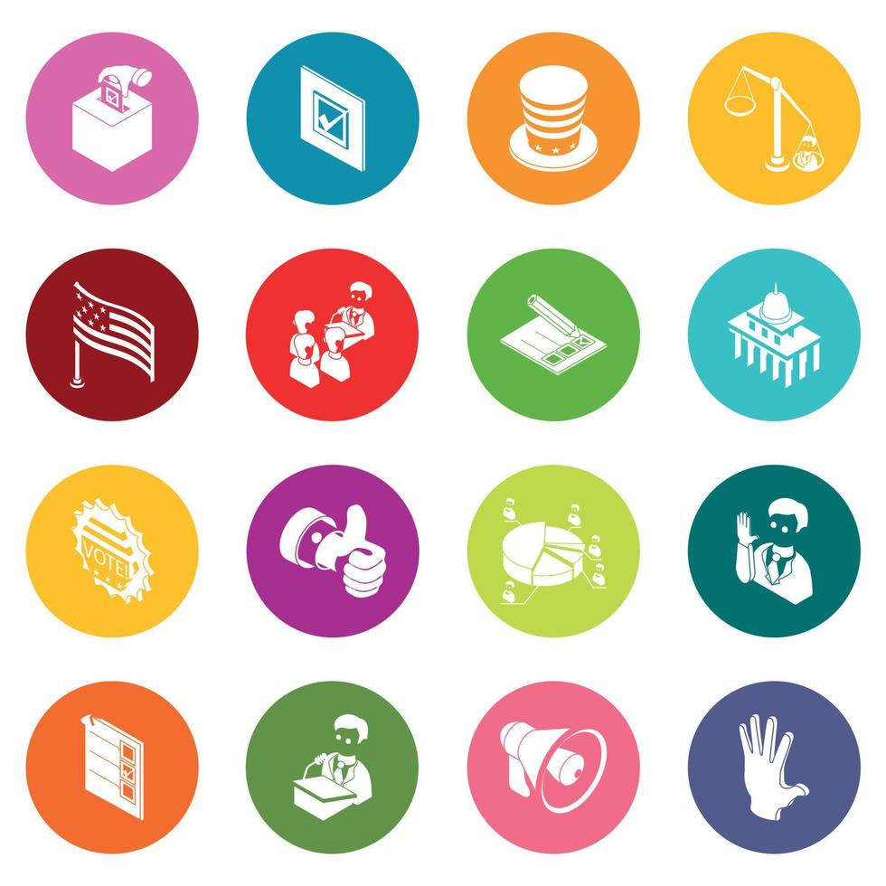 Election voting icons set colorful circles vector