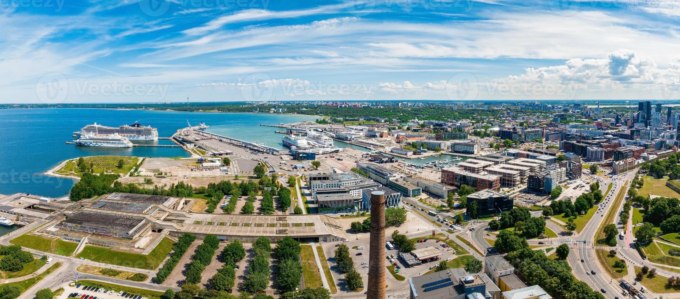 Large port in Estonia, Tallinn with many cruise ships docked including large MSC cruise photo