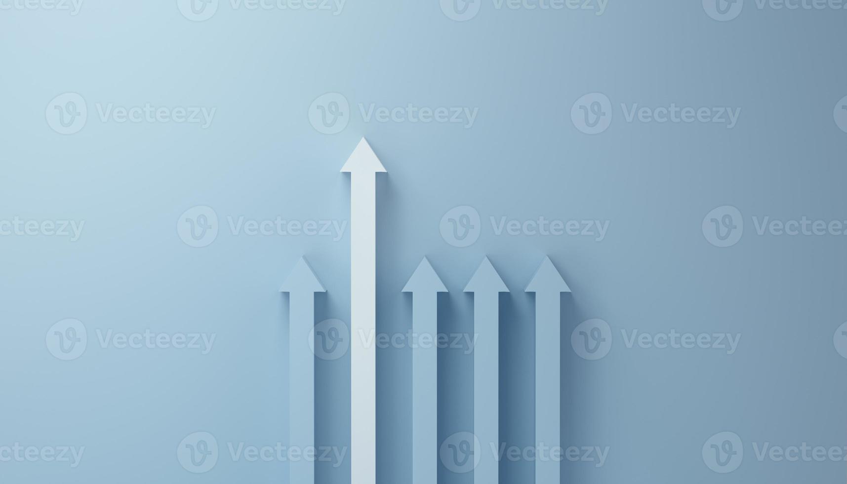 White arrow protruding from the others. towards successful growth. data, money, business concept. photo