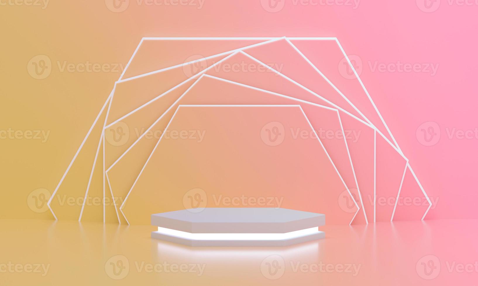 Hexagon podium with light for product display with modern hexagonal rotated background for summer sunny. photo