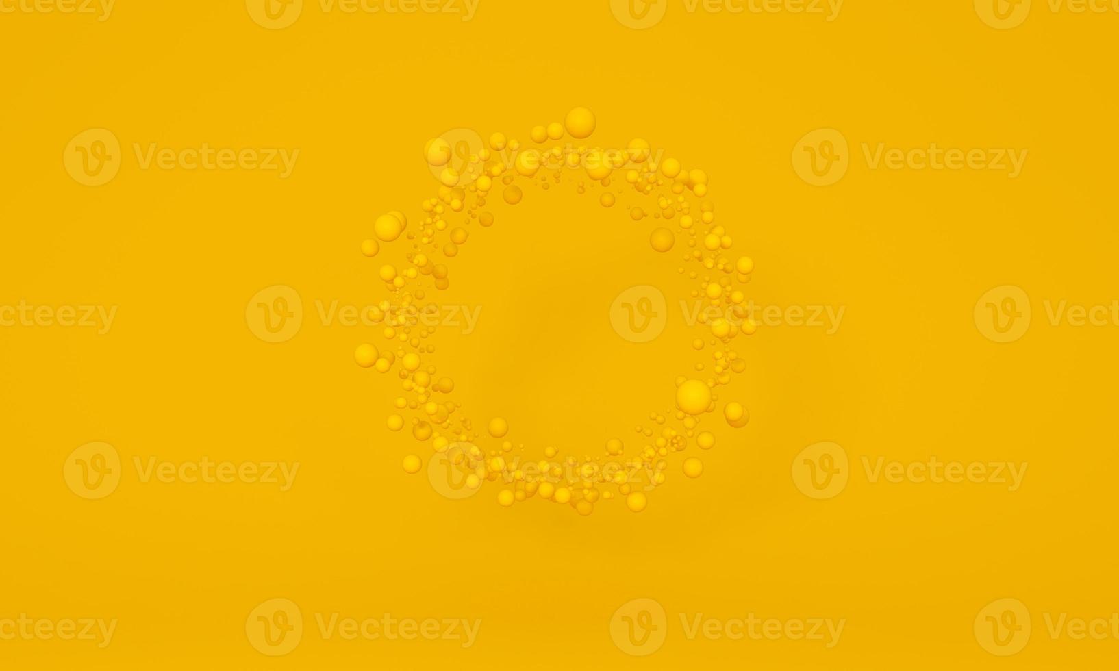 Yellow particles forming a circle floating on studio background. concept of brand, poster. photo