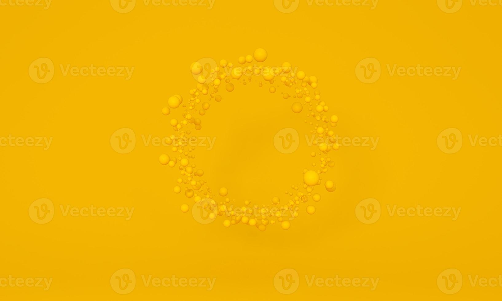 Yellow particles forming a circle floating on studio background. concept of brand, poster. photo