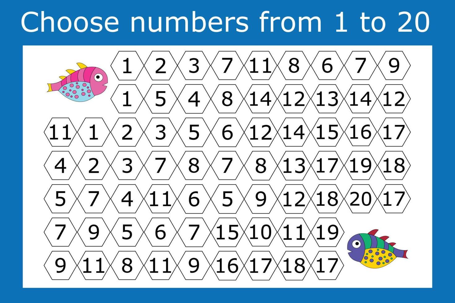 Connect the numbers from 1 to 20 in the correct order and go through the maze vector