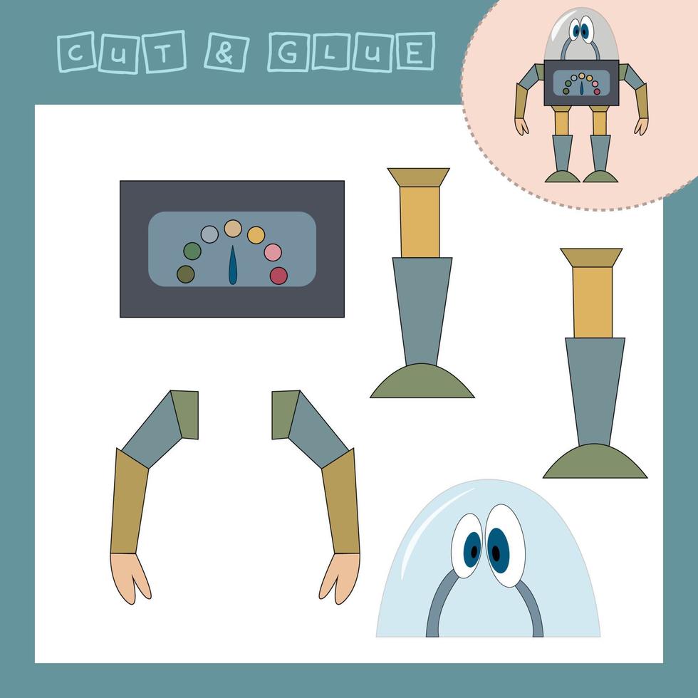 Children's paper puzzle with a  robot. Baby education cut and paste applique for preschool age. vector