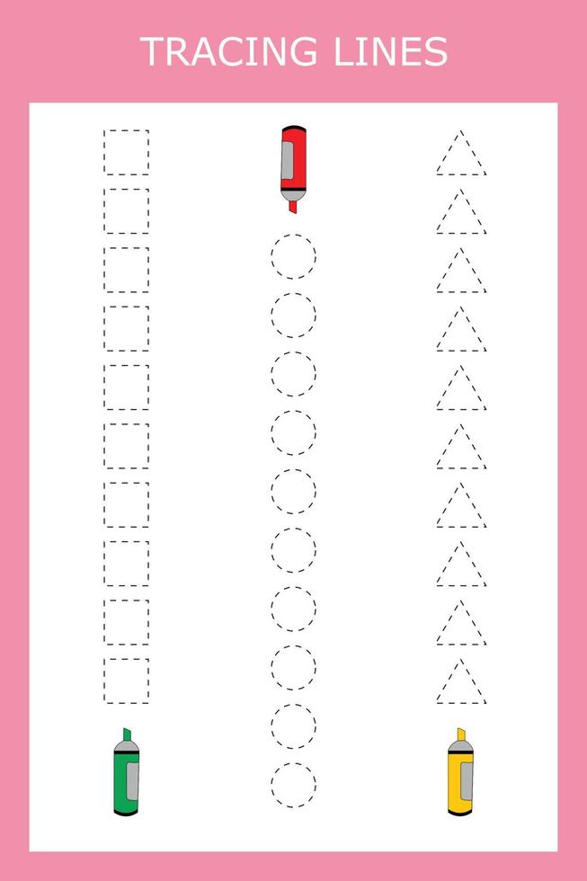 Trace line worksheet with  stationery for school for kids, practicing fine motor skills.  Educational game for preschool children. vector