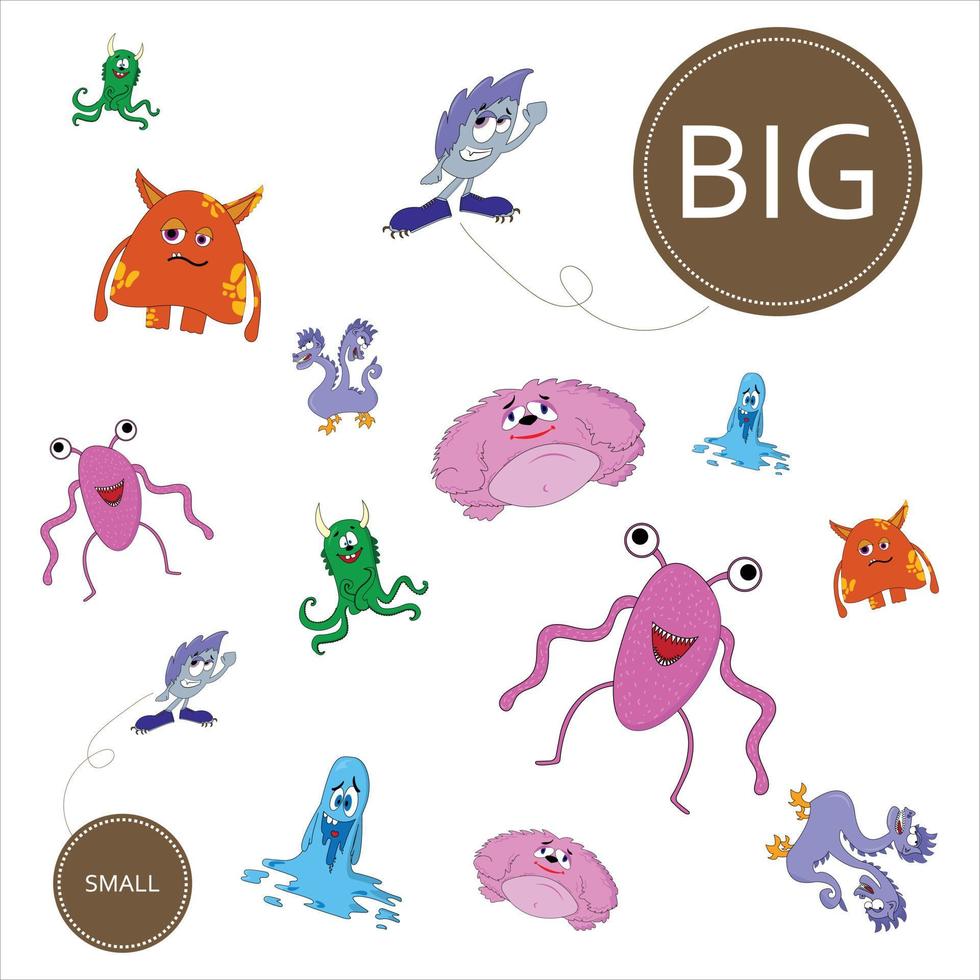 Match the monsters by size big or  small. Children's educational game. vector