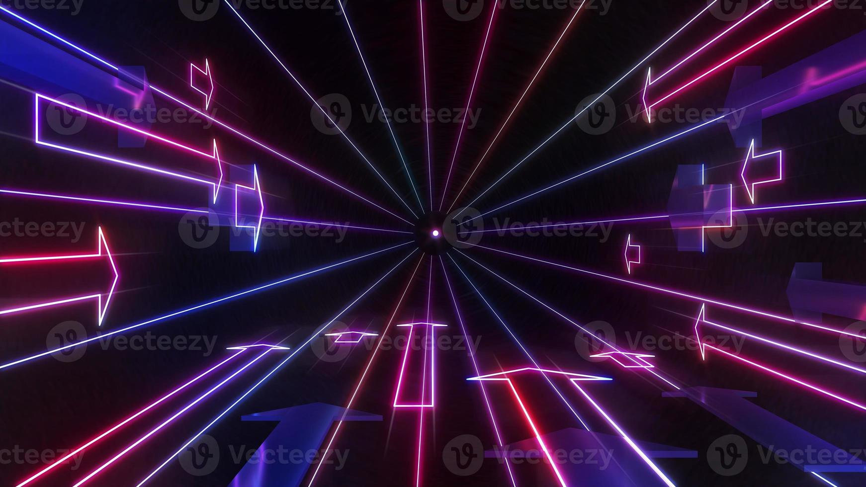 Abstract image of arrows facing forward neon lights.,The dedication to the objective is in plain sight.,3d rendering photo