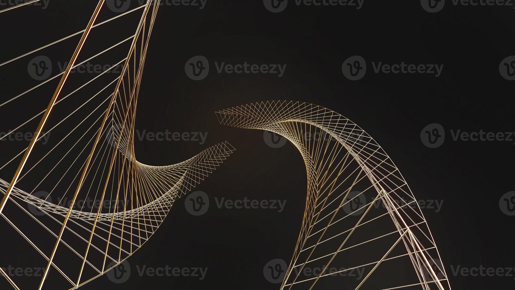 Abstract image of swirling golden double triangle lines on black background.,Abstract line movement,3d rendering photo