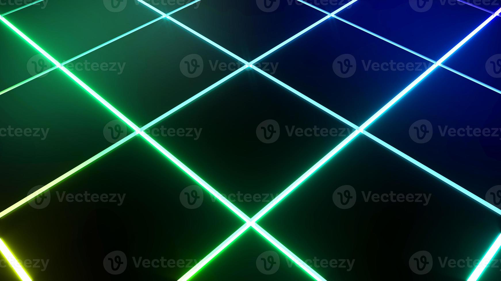 Abstract background square shape neon light blue and green,geometric background,3d rendering photo