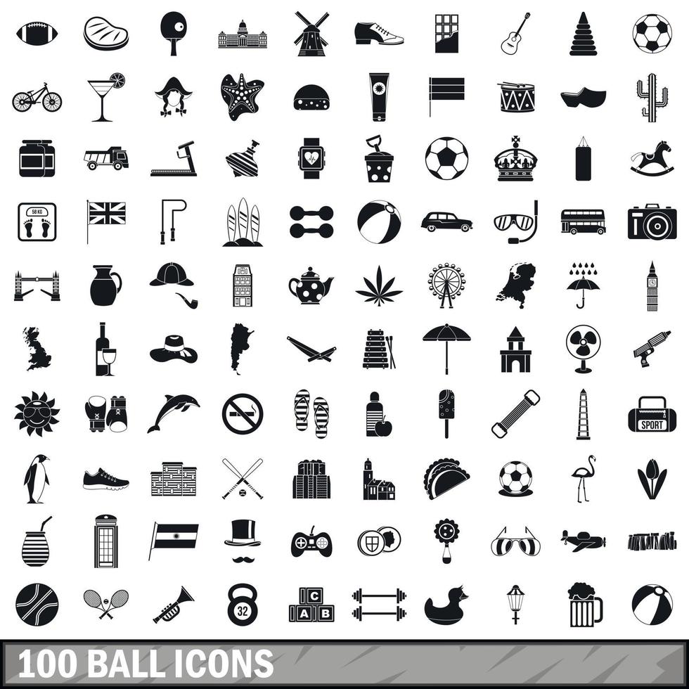 100 ball icons set, simple style vector