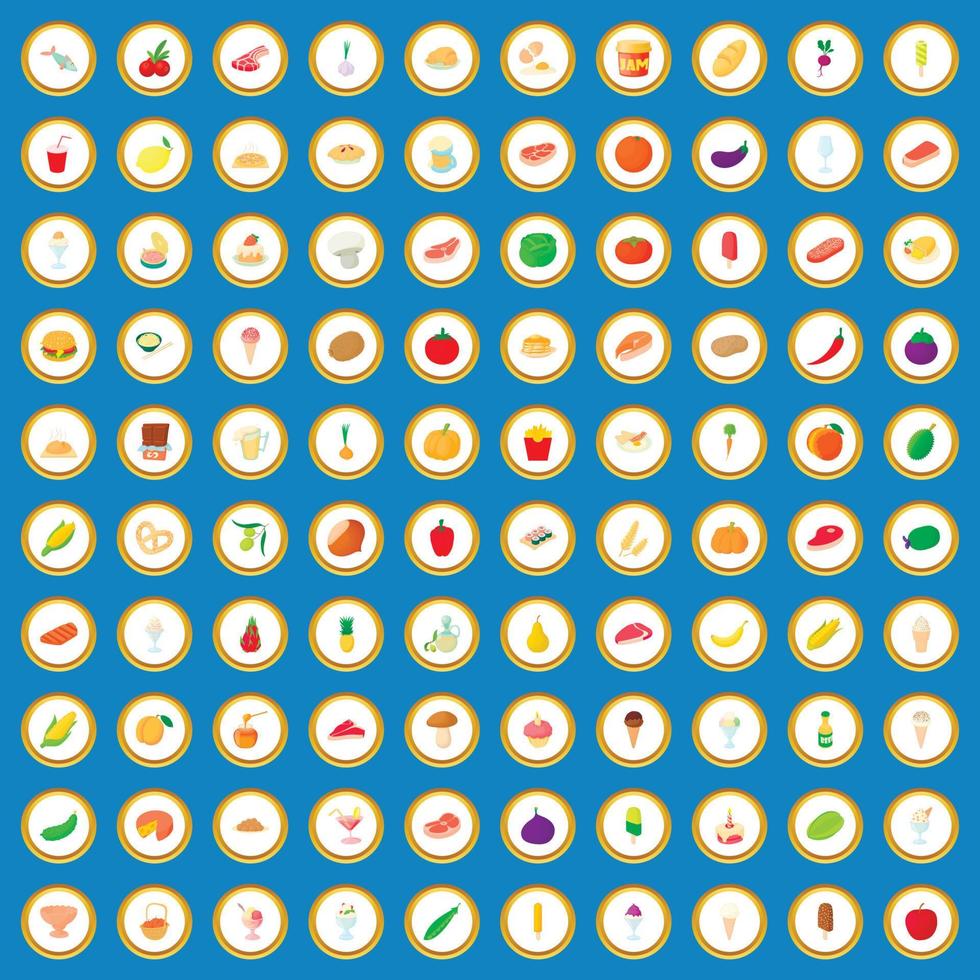100 food icons set cartoon vector