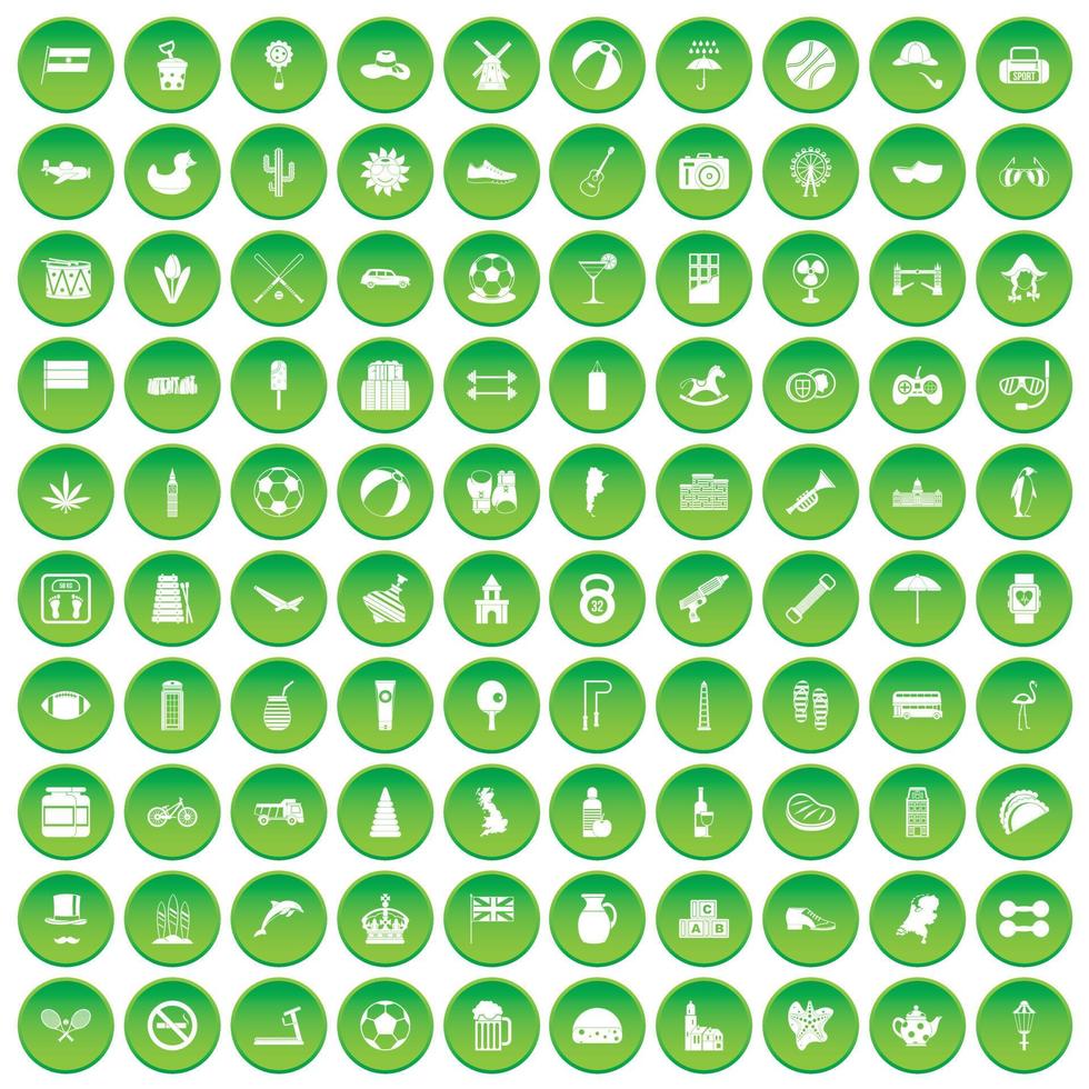 100 ball icons set green circle vector