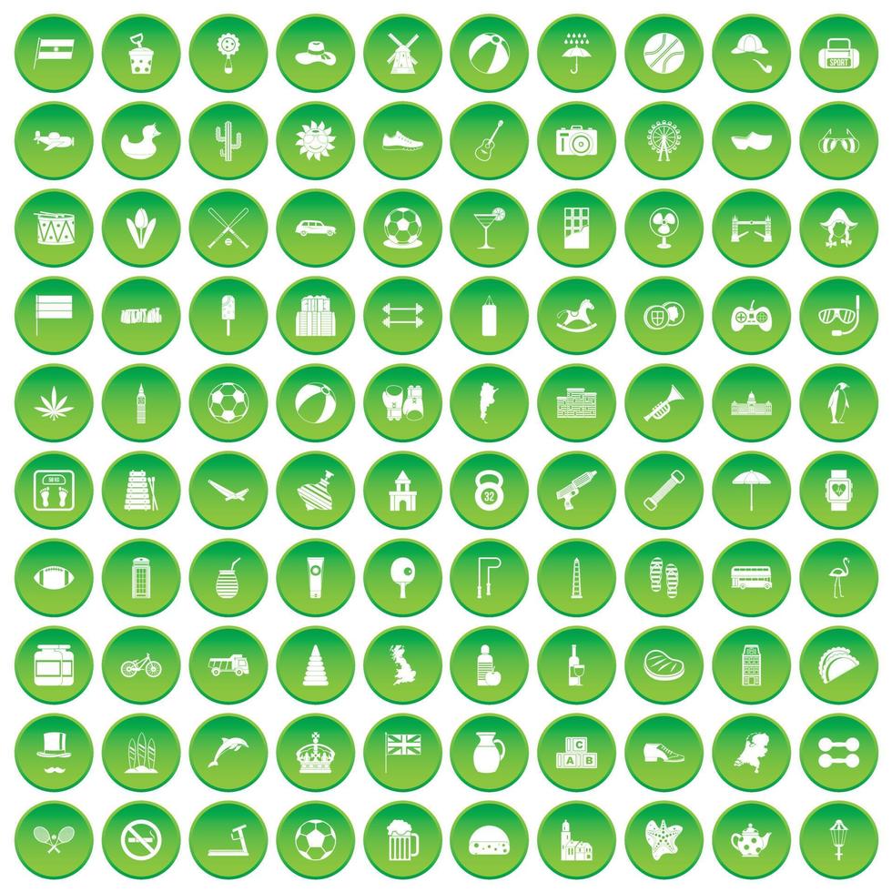 100 iconos de bola establecer círculo verde vector