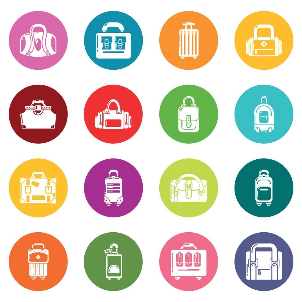 Bag baggage suitcase icons set colorful circles vector