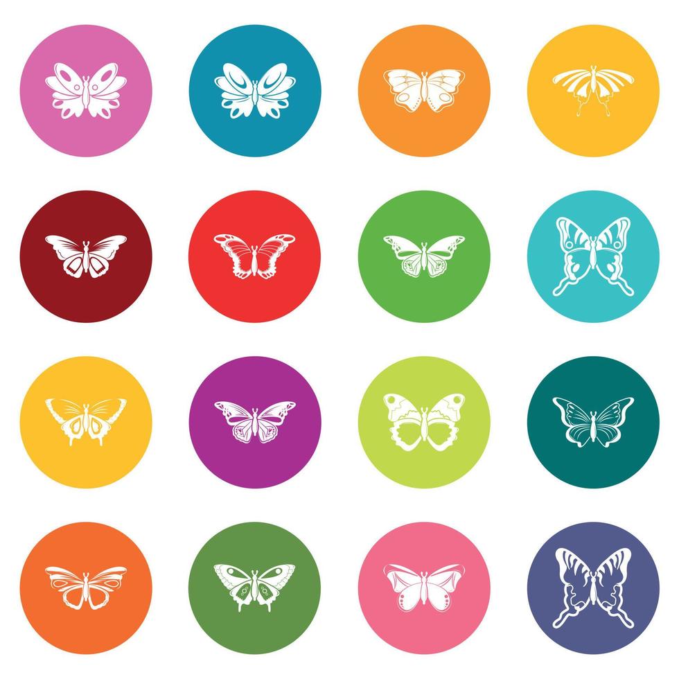 conjunto de iconos de colección de mariposas vector de círculos coloridos