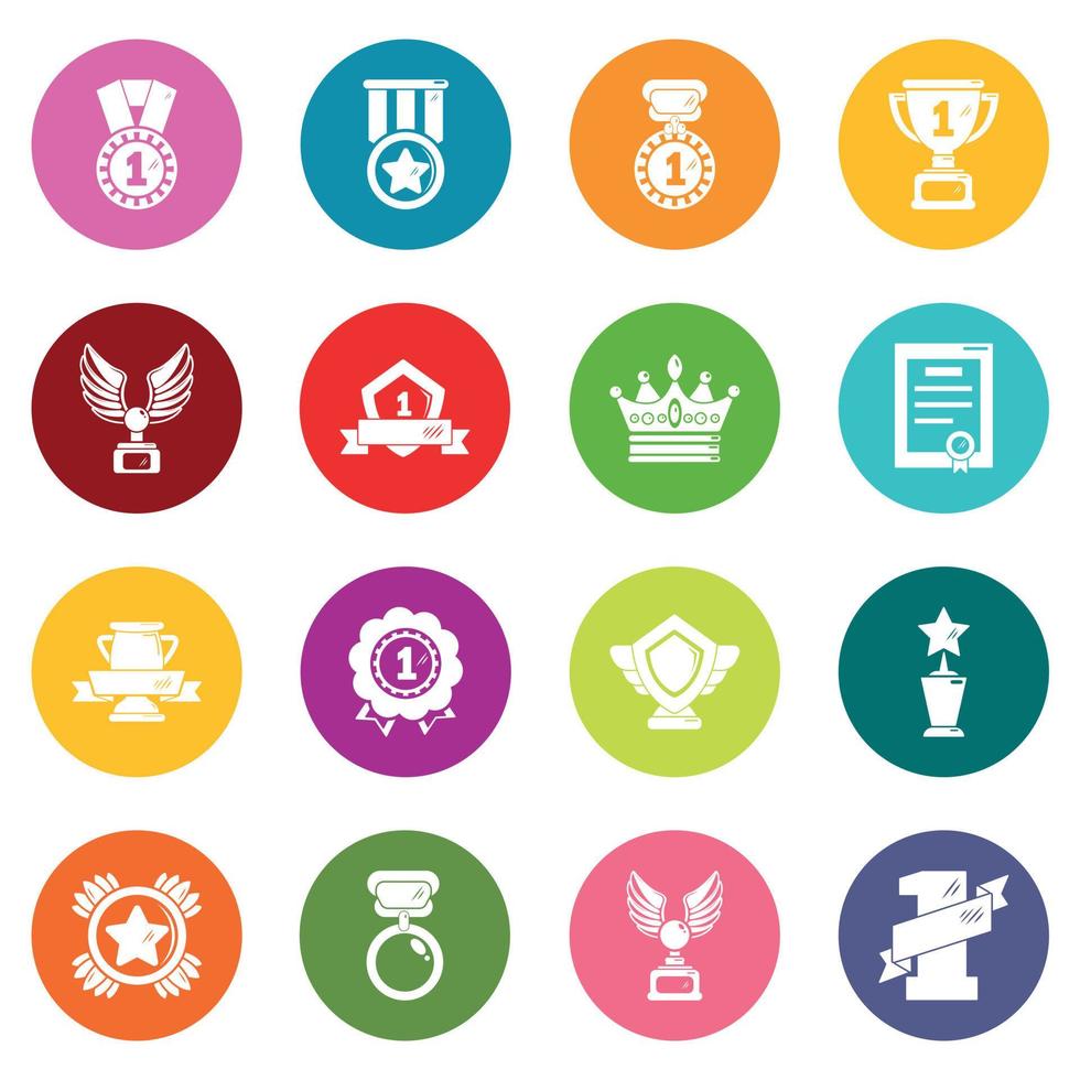 Awards medals cups icons set colorful circles vector