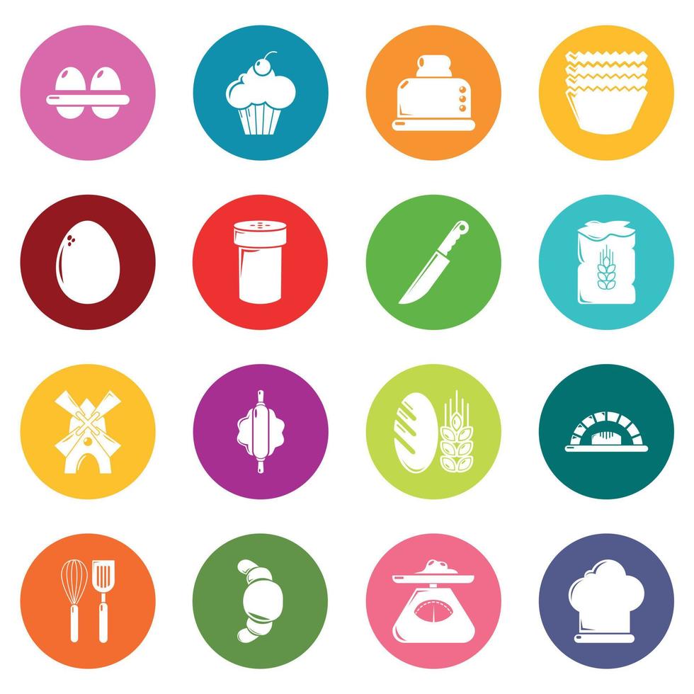 conjunto de iconos de panadería vector de círculos coloridos