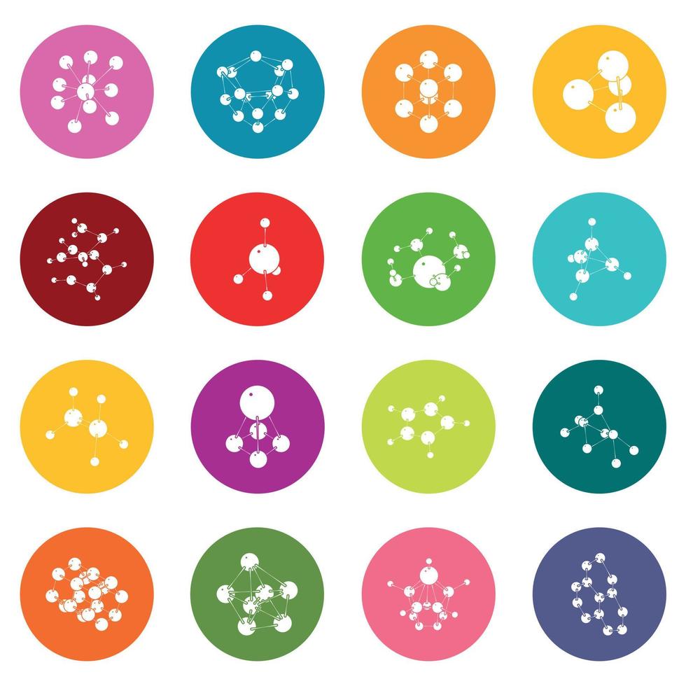 Molecule icons set colorful circles vector