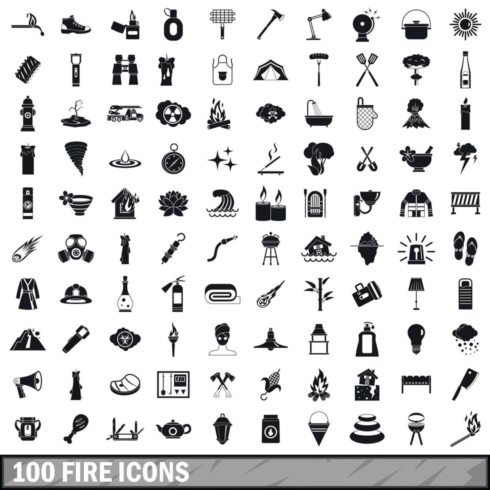 100 iconos de fuego, estilo simple vector