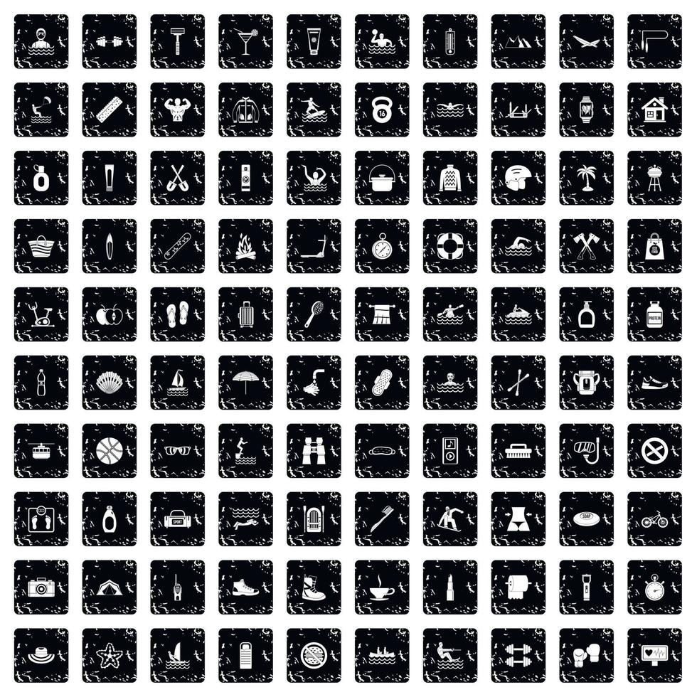 100 human health icons set, grunge style vector