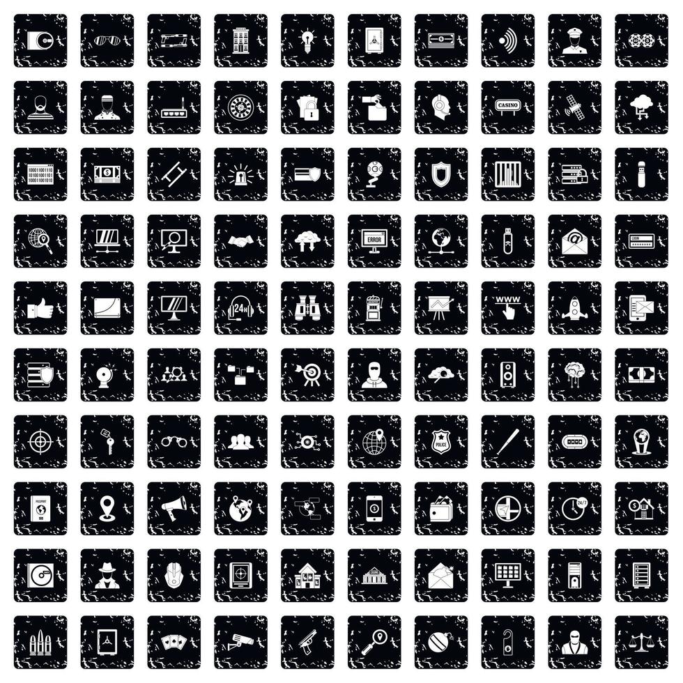 100 security icons set, grunge style vector