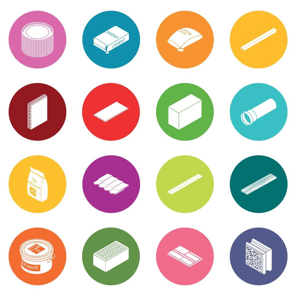 conjunto de iconos de materiales de construcción vector de círculos coloridos