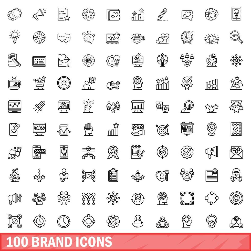 100 brand icons set, outline style vector