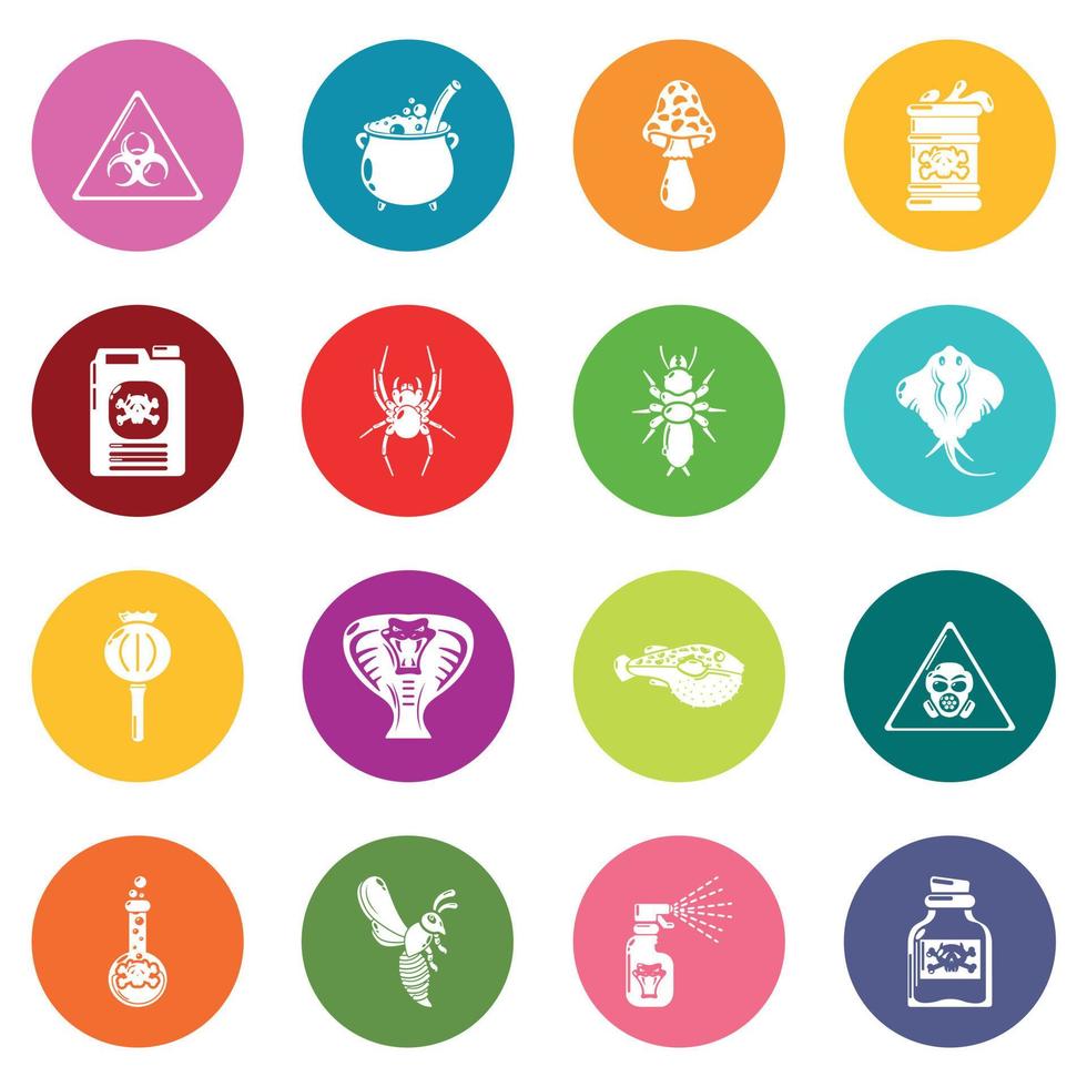 Poison danger toxic icons set colorful circles vector