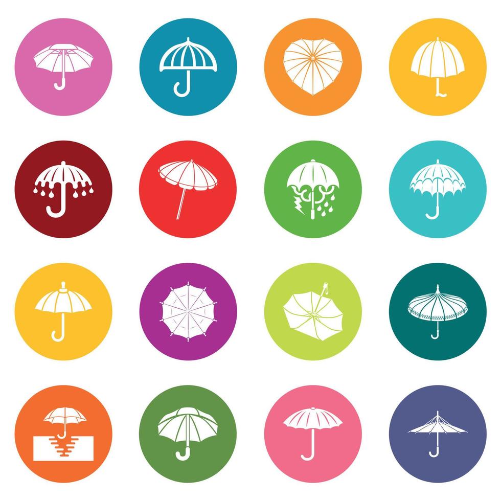 Umbrella icons set colorful circles vector