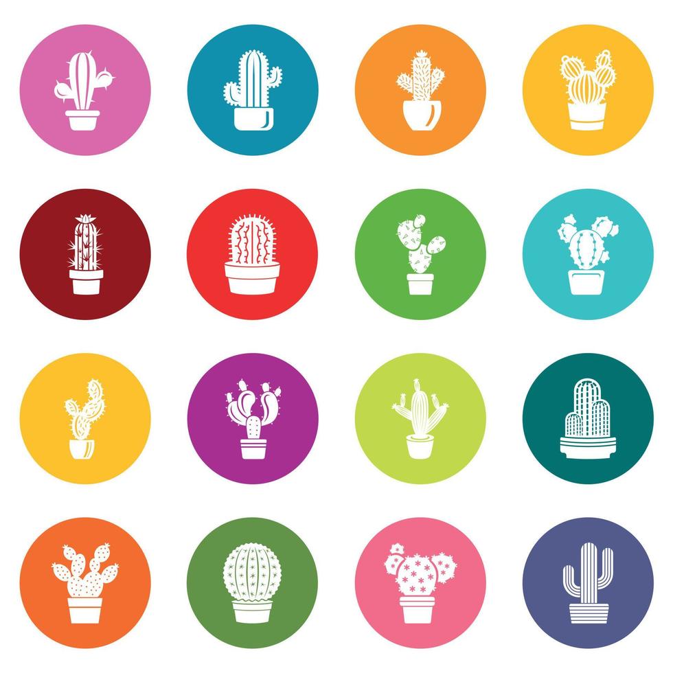 conjunto de iconos de cactus vector de círculos coloridos