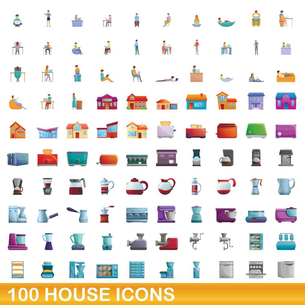 100 casa, conjunto de iconos de estilo de dibujos animados vector