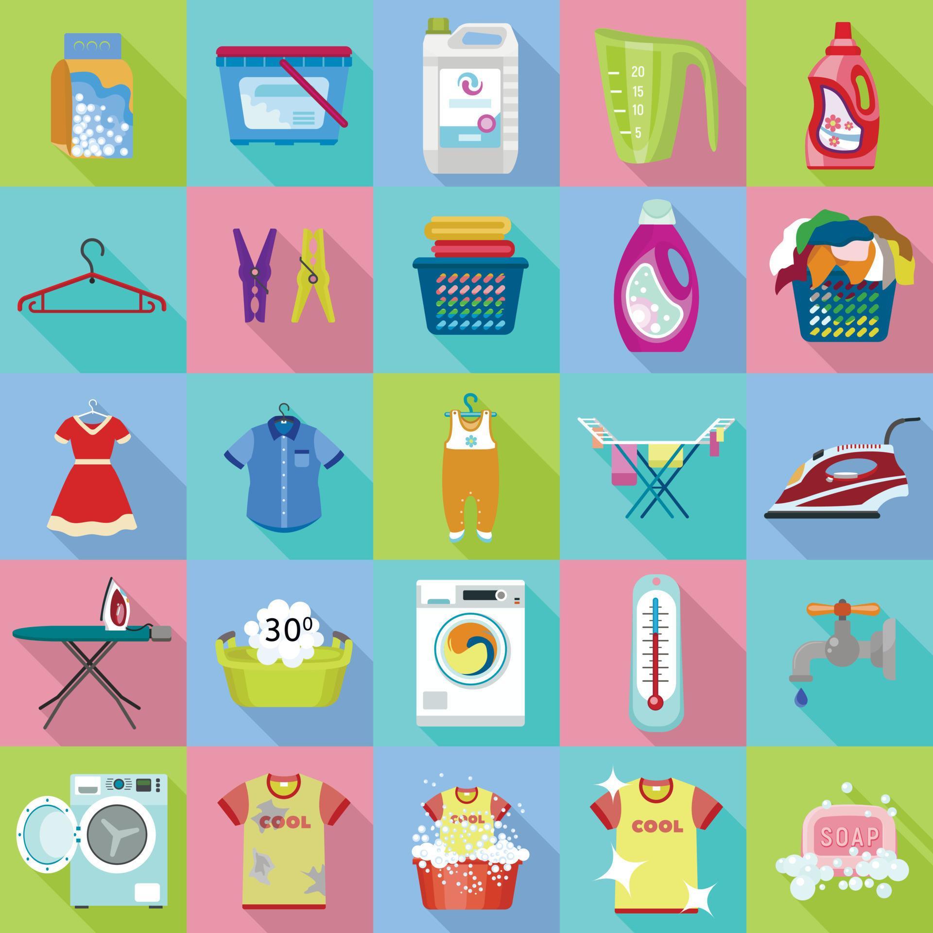 Laundry icon set, flat style 8941724 Vector Art at Vecteezy