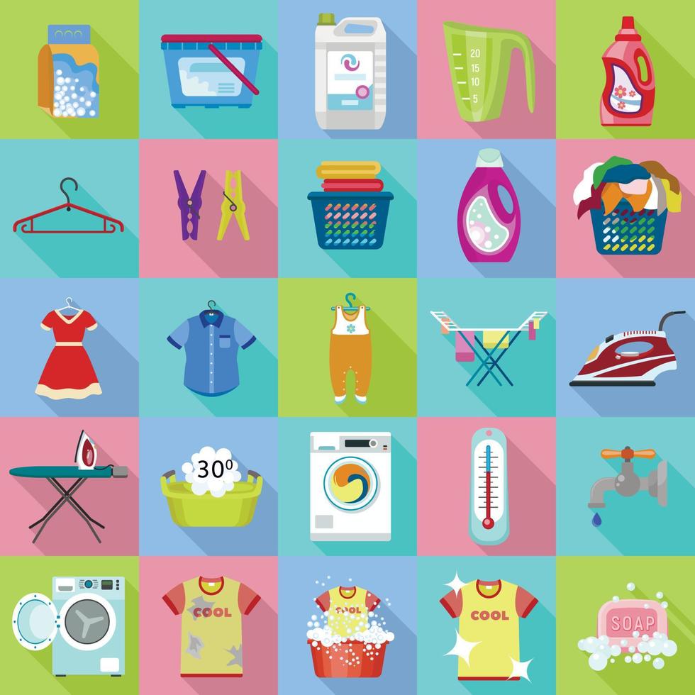 Laundry icon set, flat style vector