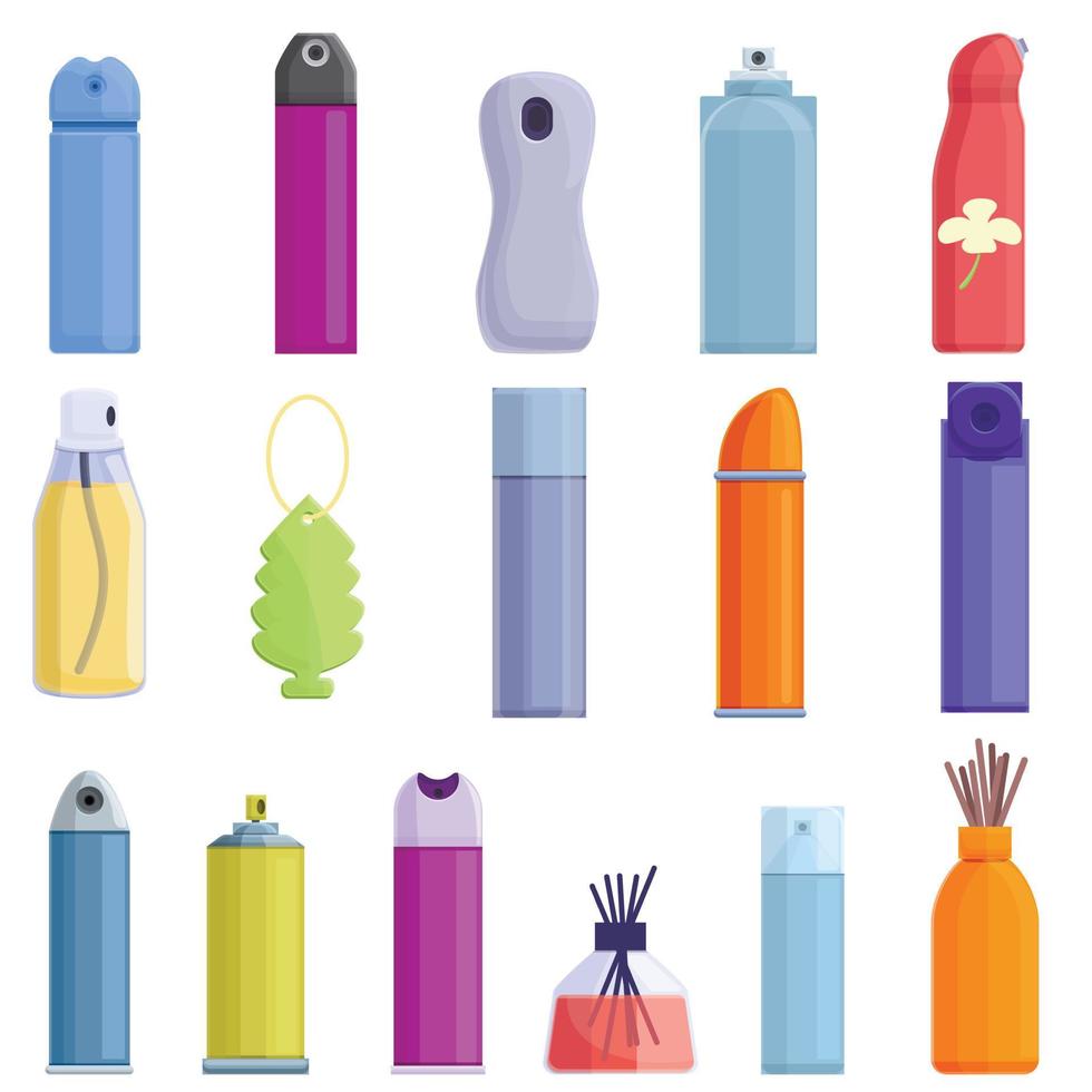 Air freshener icons set, cartoon style vector