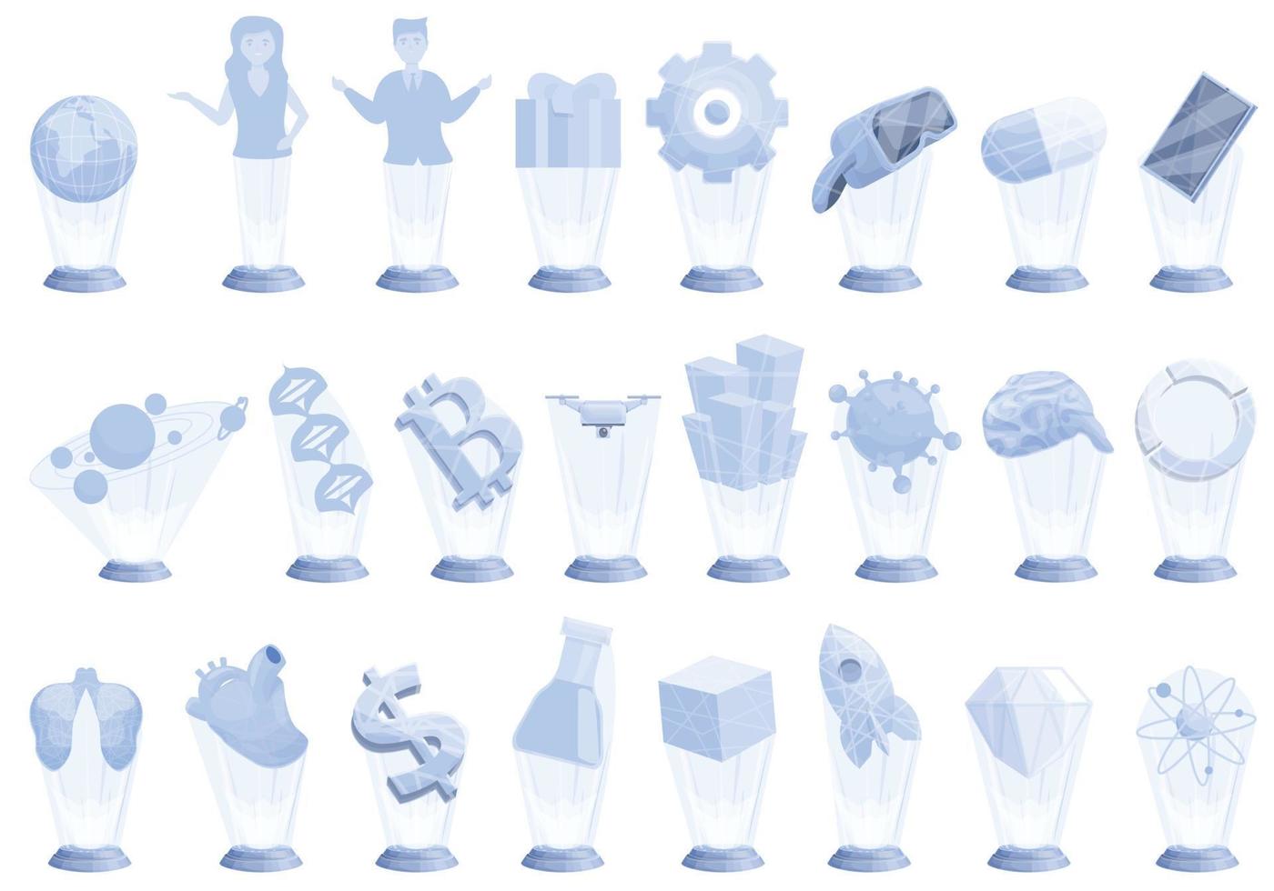 conjunto de iconos de proyección de holograma vector de dibujos animados. experimentar la realidad