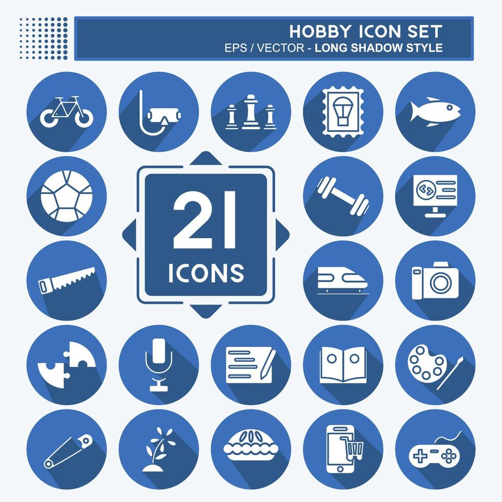 Icon Set Hobby. suitable for education symbol. long shadow style. simple design editable. design template vector. simple illustration vector