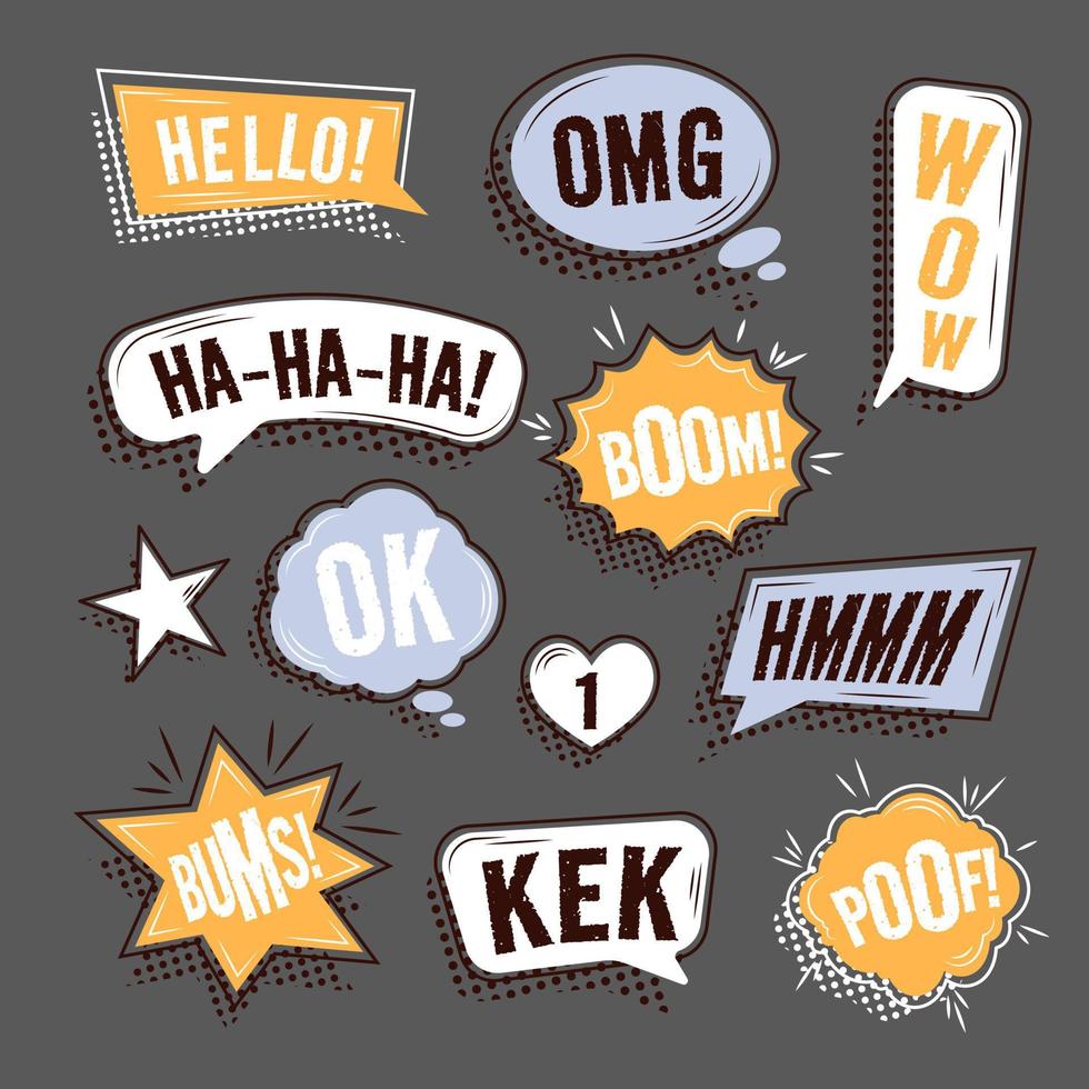 Set of speech bubbles for comics with various expressions. vector