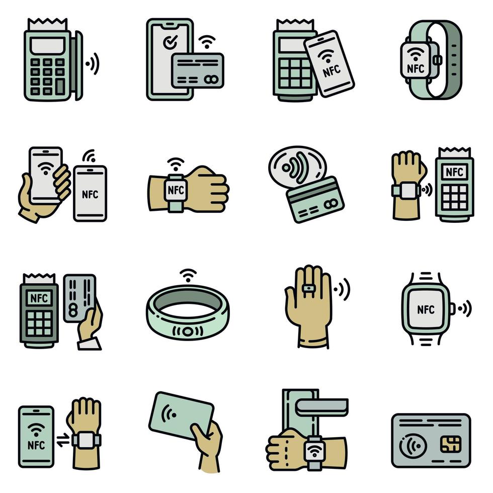 Nfc technology icons set, outline style vector