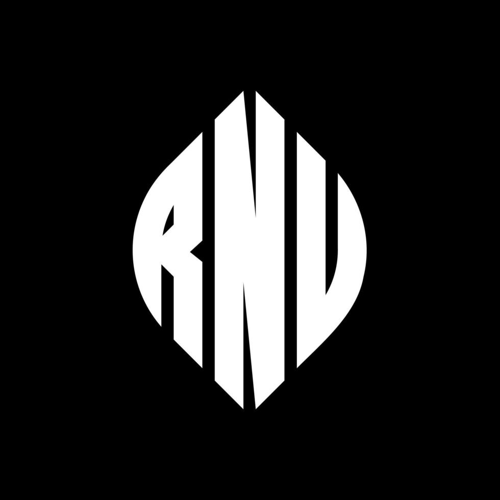 RNU circle letter logo design with circle and ellipse shape. RNU ellipse letters with typographic style. The three initials form a circle logo. RNU Circle Emblem Abstract Monogram Letter Mark Vector. vector