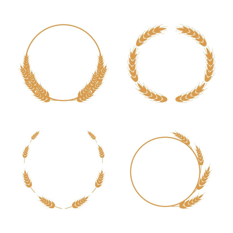 Round wheat ear frames silhouette set vector